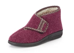 New BADER Warme Damen-Hausschuhe, Weite H, mit Klettverschluss BORDEAUX