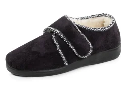 Sale BADER Warme Damen-Hausschuhe, Weite H, mit Klettverschluss SCHWARZ