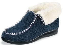 New BADER Warme Damen-Hausschuhe, Weite H, mit Wolle MARINE