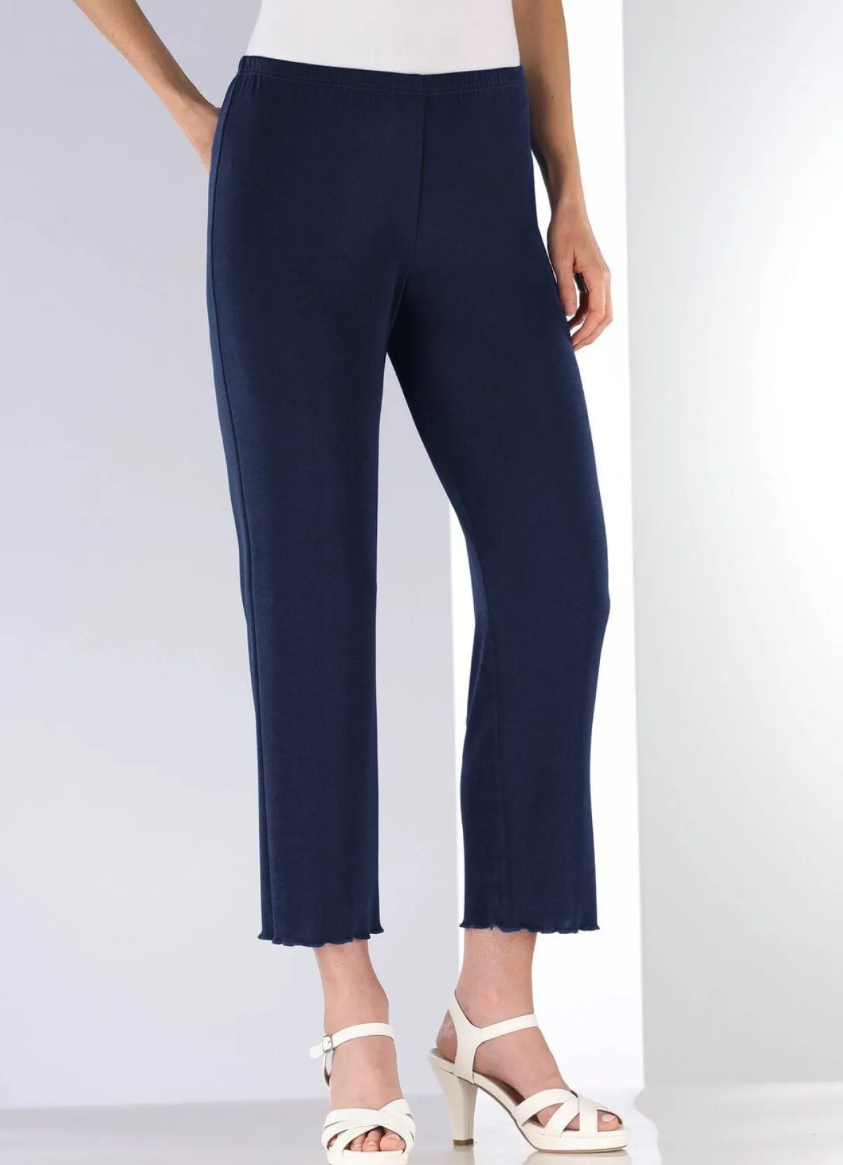 Outlet KLAUS MODELLE MADE IN GERMANY Weich fließende, 7/8-lange Hose NACHTBLAU