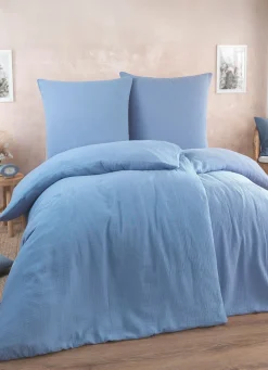Best BADER Weiche Bettwäsche-Garnitur in hochwertiger Musselin-Qualität BLAU