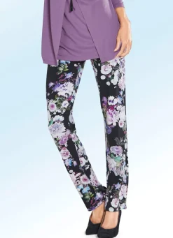 Hot BADER Weich, fließende Hose mit florale Dessinierung SCHWARZ-FLIEDER