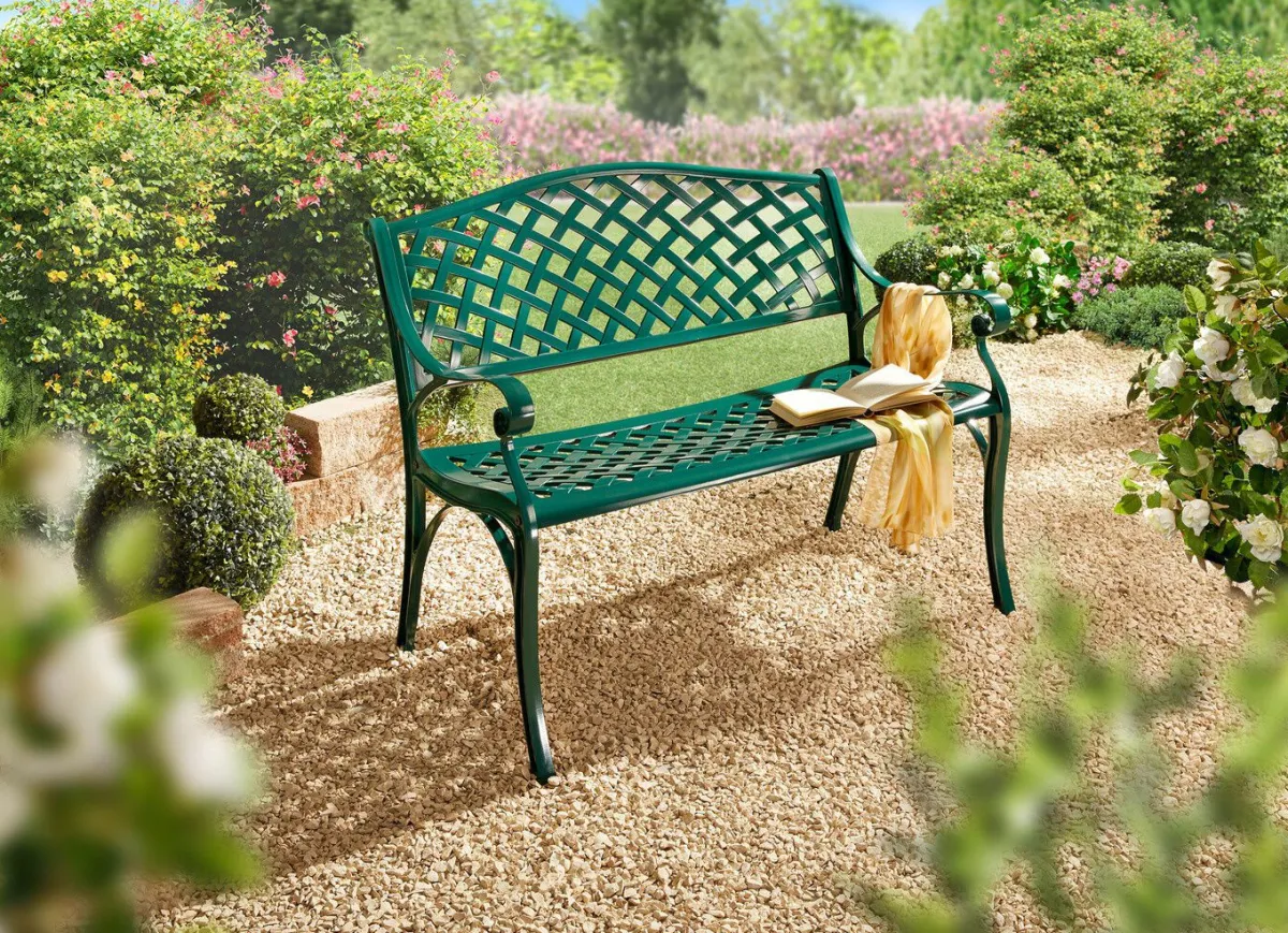 Hot BADER Wetterfeste 2-Sitzer-Gartenbank aus leichten Aluguß DUNKELGRÜN