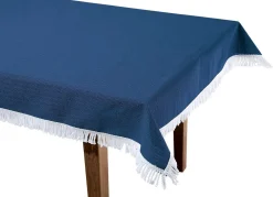 BADER Wind- und wetterfeste Gartentischdecke mit Fransenabschluss BLAU