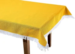BADER Wind- und wetterfeste Gartentischdecke mit Fransenabschluss GELB