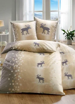 New BADER Winterlich-weihnachtliche Bettwäsche-Garnitur BEIGE