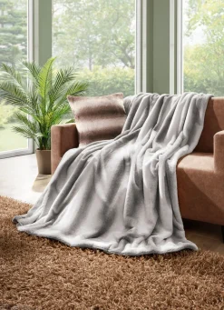 Sale BADER Wohndecke und Kissenbezug aus Kaninchenfell-Imitat GRAU