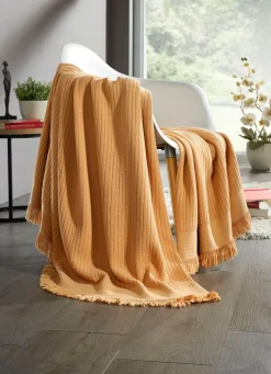 Hot BADER Wohndecke und Kissenbezug in toller Strickoptik GOLD
