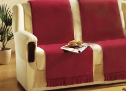 Best BADER Wohndecke und Sesselschoner mit Fransenabschluss ROT