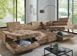 Discount BADER Wohnlandschaft mit Bettfunktion und Bettkasten BRAUN