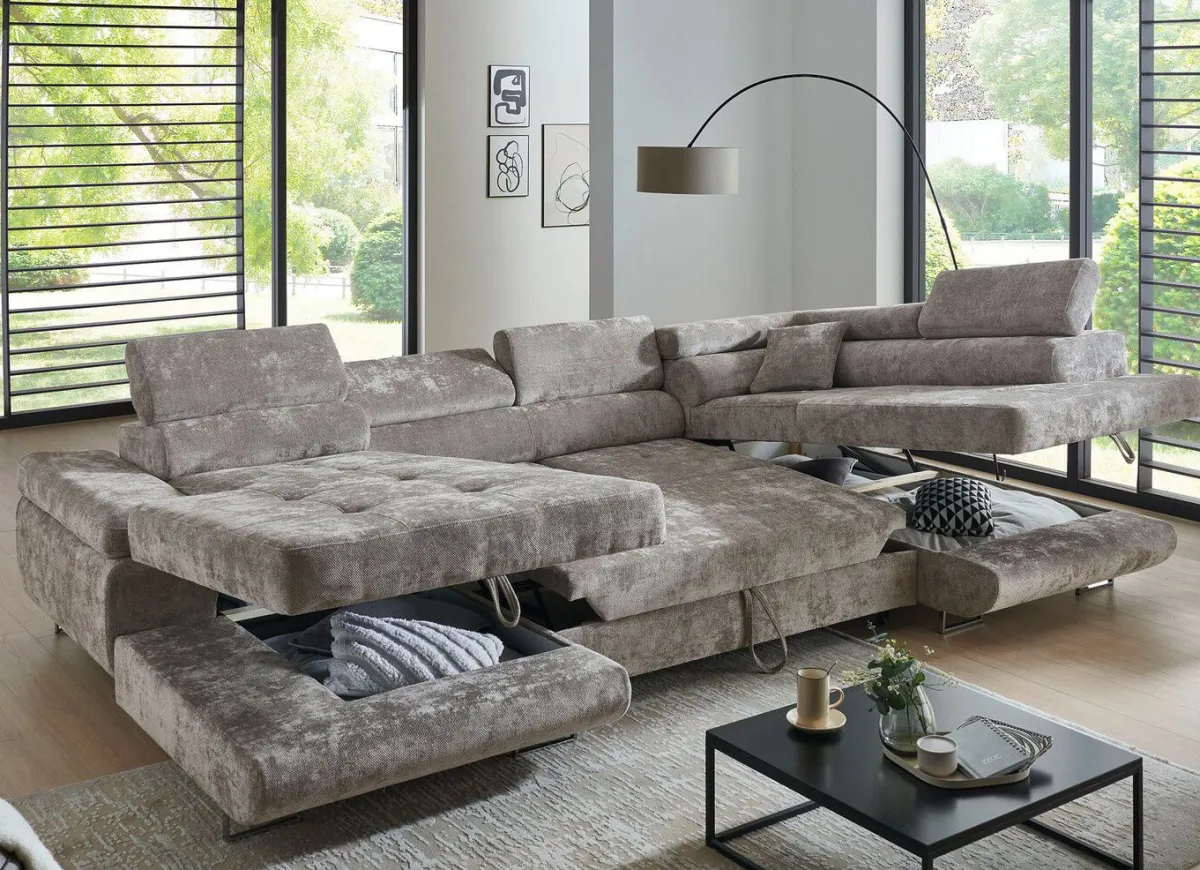 Discount BADER Wohnlandschaft mit Bettfunktion und Bettkasten GRAU