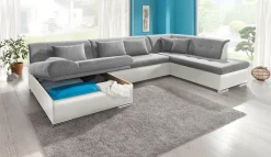 Clearance BADER Wohnlandschaft mit Bettfunktion WEISS-SILBER