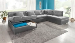 Outlet BADER Wohnlandschaft mit Bettfunktion GRAU-SILBER