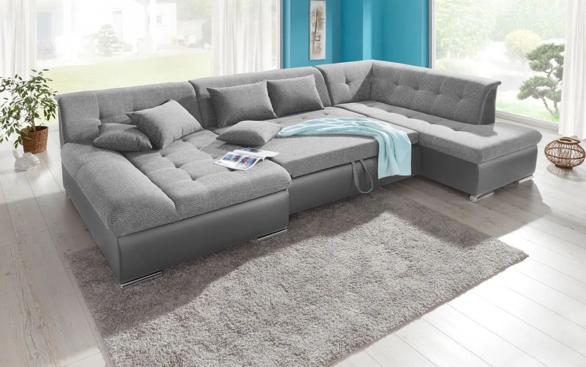 Outlet BADER Wohnlandschaft mit Bettfunktion GRAU-SILBER
