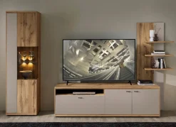 New BADER Wohnwand mit LED-Beleuchtung EICHE ALTHOLZ-KASCHMIR