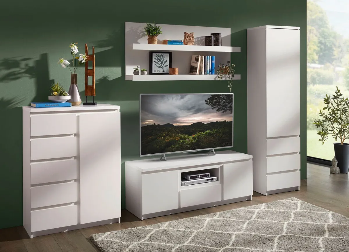 Outlet BADER Wohnwand, 4-teilig in modernem Design WEISS