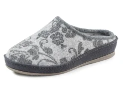 Best BADER Wollfilz-Pantoffel mit floralem Druck GRAU