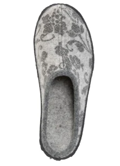 Best BADER Wollfilz-Pantoffel mit floralem Druck GRAU