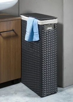 Discount BADER Wäschekorb mit Polyrattan-Geflecht SCHWARZ