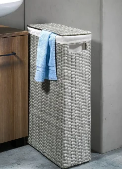 Discount BADER Wäschekorb mit Polyrattan-Geflecht GRAU