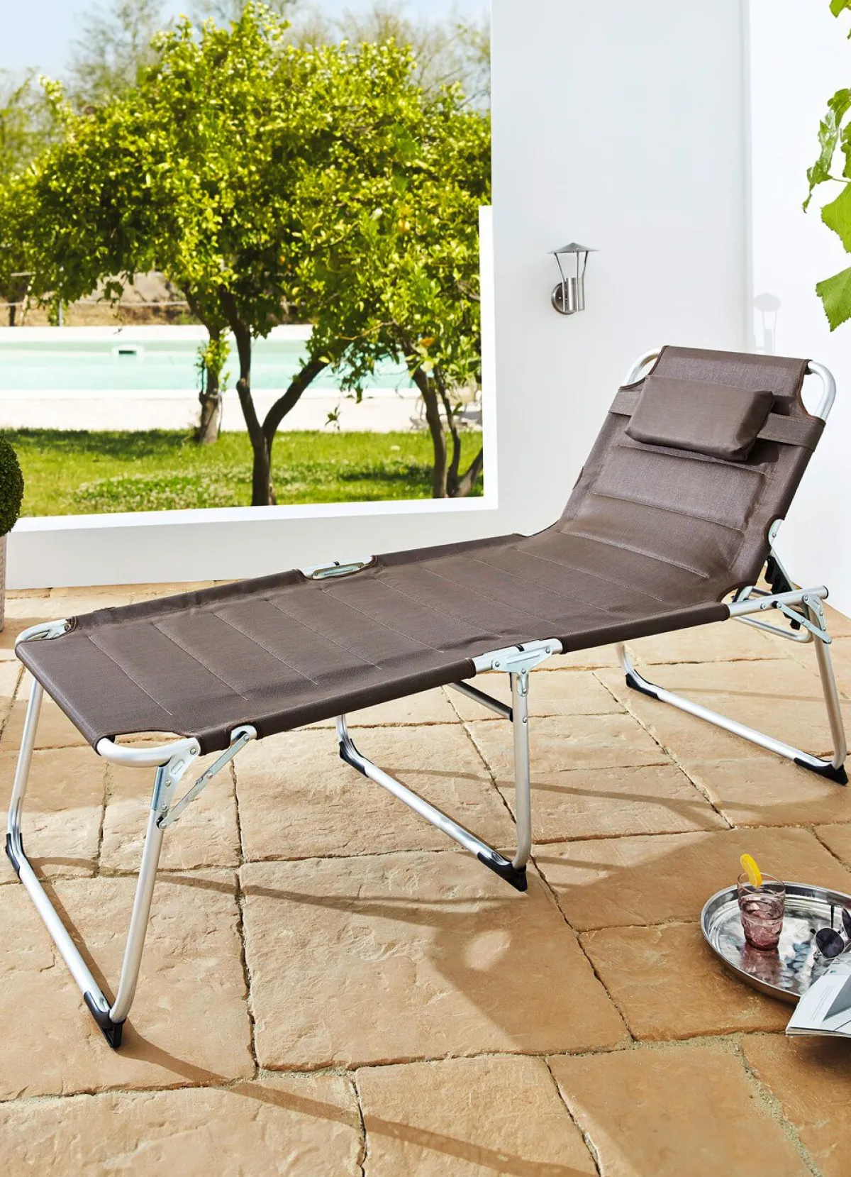 Outlet BADER XXL-Gartenliege mit 4-fach verstellbarem Kopfteil TAUPE