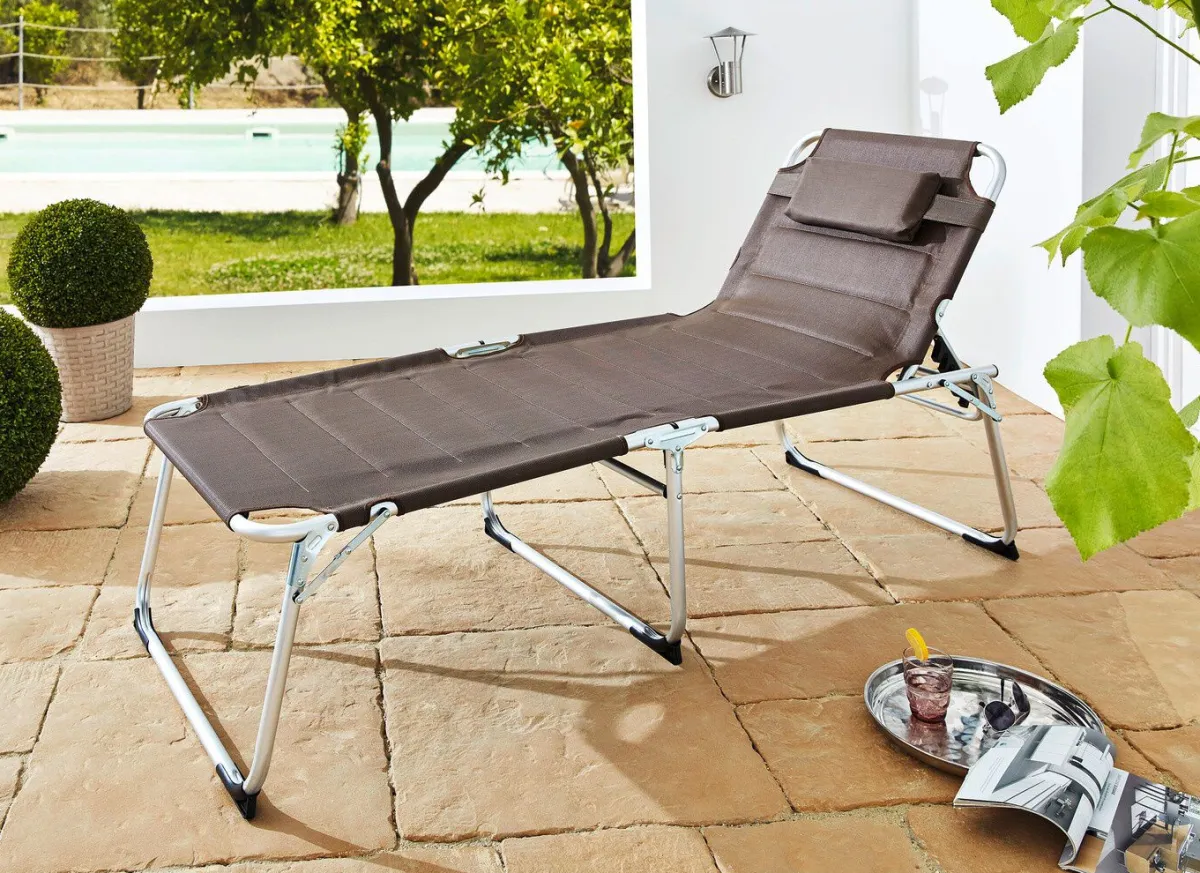 Outlet BADER XXL-Gartenliege mit 4-fach verstellbarem Kopfteil TAUPE