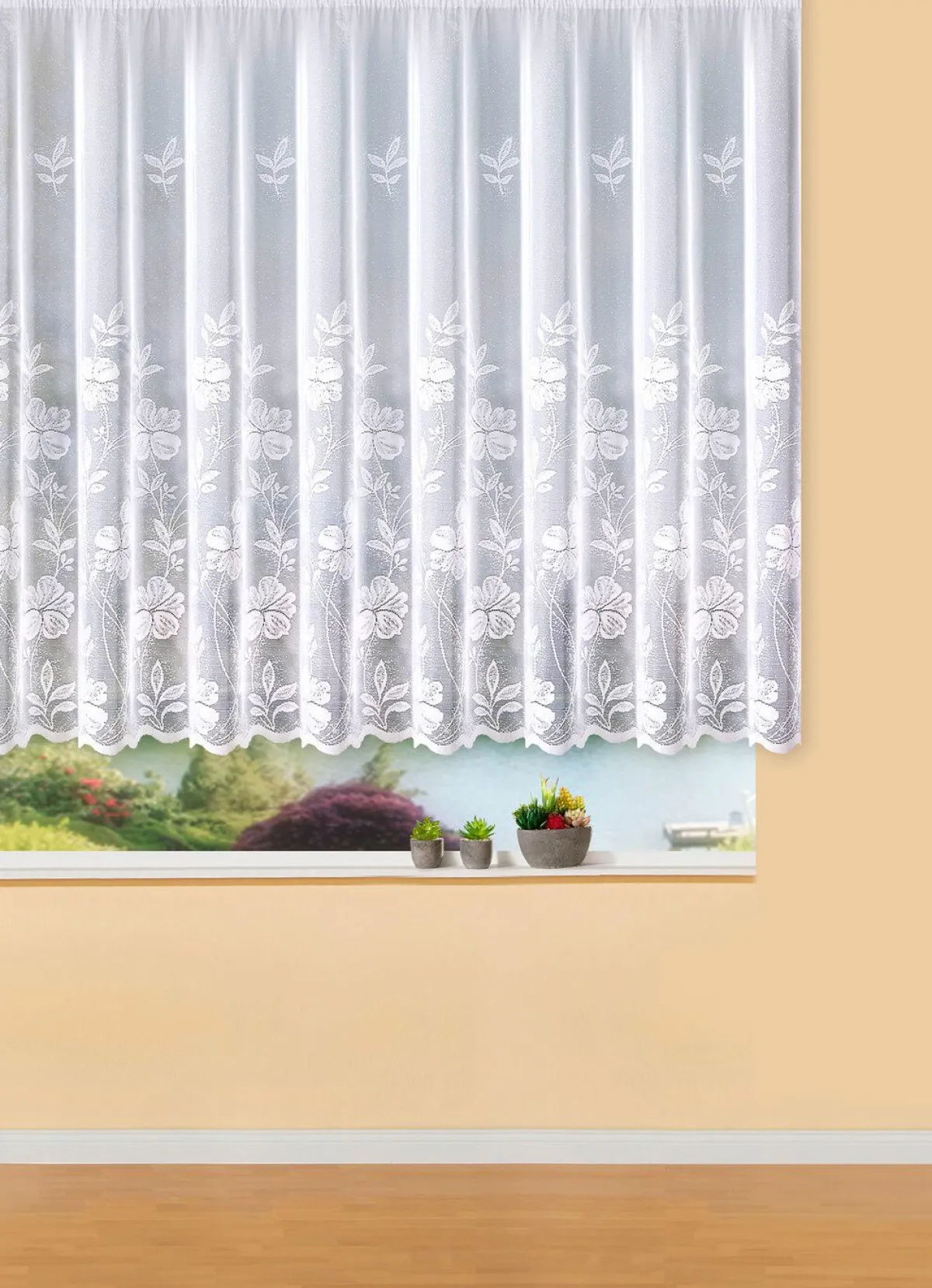 BADER Zauberhafter Blumenfenster-Store in Jacquard-Qualität WEISS