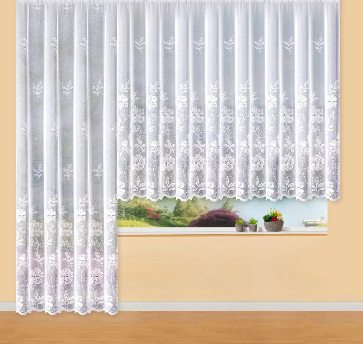 BADER Zauberhafter Blumenfenster-Store in Jacquard-Qualität WEISS