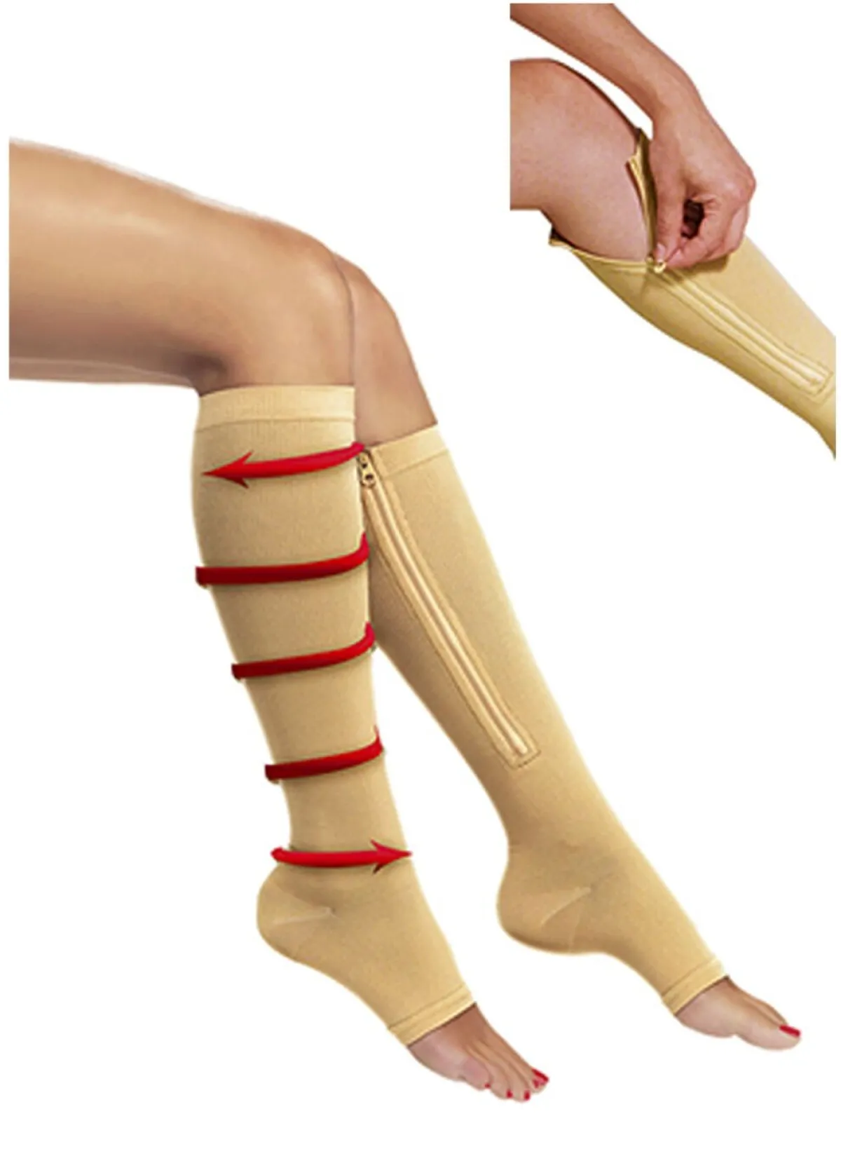 New MEDIA SHOP Zip Sox Kompressionsstrümpfe mit Reißverschluss BEIGE