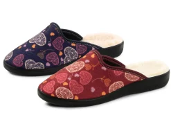 Sale BADER Zweierpack, gefütterte Damen-Hausschuhe, Weite H, mit Textildruck 1X BORDEAUX, 1X MARINE