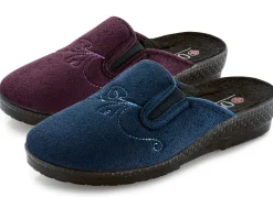 Outlet BADER Zweierpack, klassische Damen-Hausschuhe, Weite H, mit Gummizug 1x MARINE 1x CHIANTI