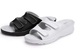 BADER Zweierpack klassische Damen-Pantoletten, Weite H, mit Klettverschluss 1X WEISS, 1X SCHWARZ
