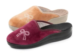 Discount BADER Zweierpack, klassische Damen-Hausschuhe, Weite G, mit funkelnden Glitzersteinchen 1X BORDEAUX, 1X CAMEL