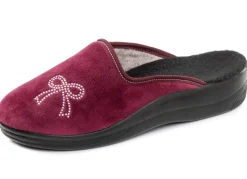 Discount BADER Zweierpack, klassische Damen-Hausschuhe, Weite G, mit funkelnden Glitzersteinchen 1X BORDEAUX, 1X CAMEL