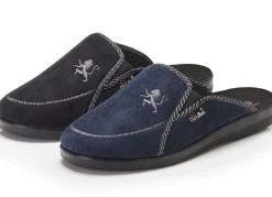Clearance BADER Zweierpack, klassische Herren-Hausschuhe, Weite H, mit Gummizug BLAU+SCHWARZ