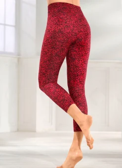 MONAMI Zweierpack Leggings in 7/8-Länge 1X ROT-SCHWARZ BEDRUCKT, 1X SCHWARZ