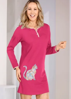 BADER Zweierpack Nachthemden mit Knopfleiste und platziertem Druck 1X BLAU, 1X PINK