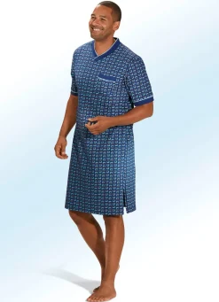 Hot BADER Zweierpack Nachthemden mit V-Ausschnitt und Seitenschlitzen 1X BLAU-MINT, 1X BLAU