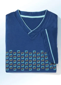 Hot BADER Zweierpack Nachthemden mit V-Ausschnitt und Seitenschlitzen 1X BLAU-MINT, 1X BLAU
