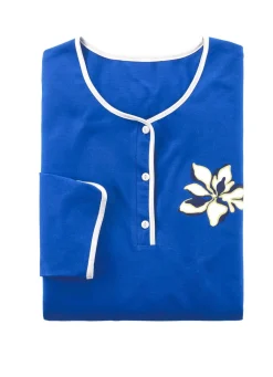 Sale BADER Zweierpack Nachthemden, uni und allover dessiniert mit Knopfleiste 1X ROYALBLAU, 1X WEISS-BUNT