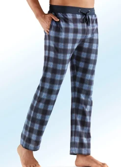 Hot BADER Zweierpack Schlaf- und Freizeithosen, lang, mit Durchzugsband und Seitentaschen 1X NAVY-BUNT, 1X UNI NAVY