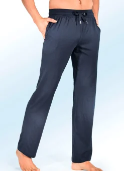 Hot BADER Zweierpack Schlaf- und Freizeithosen, lang, mit Durchzugsband und Seitentaschen 1X NAVY-BUNT, 1X UNI NAVY