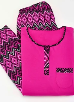 New BADER Zweierpack Schlafanzüge mit Brusttasche und Knopfleiste 1X PINK,1X BLAU