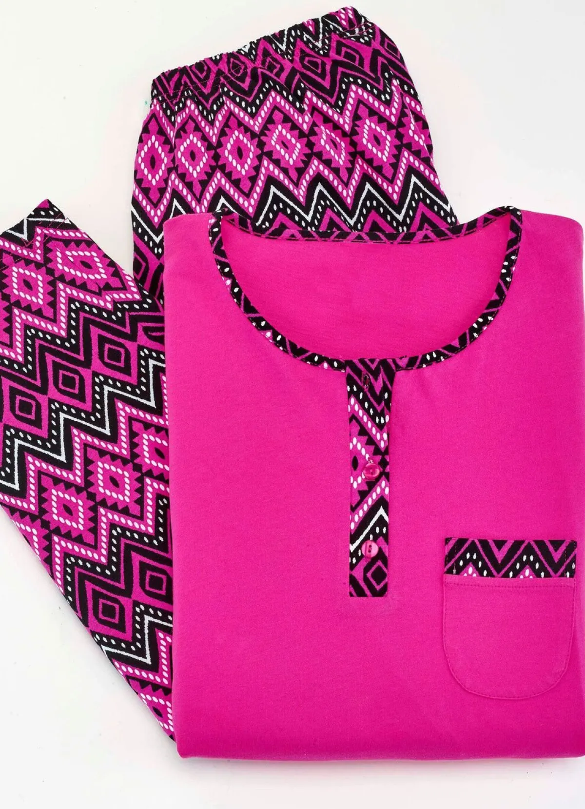 New BADER Zweierpack Schlafanzüge mit Brusttasche und Knopfleiste 1X PINK,1X BLAU