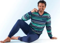 Discount BADER Zweierpack Schlafanzüge mit V-Ausschnitt und Bündchenabschlüssen 1X GRUEN-BLAU, 1X ROT-NAVY