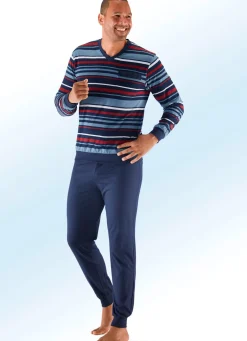 Discount BADER Zweierpack Schlafanzüge mit V-Ausschnitt und Bündchenabschlüssen 1X GRUEN-BLAU, 1X ROT-NAVY
