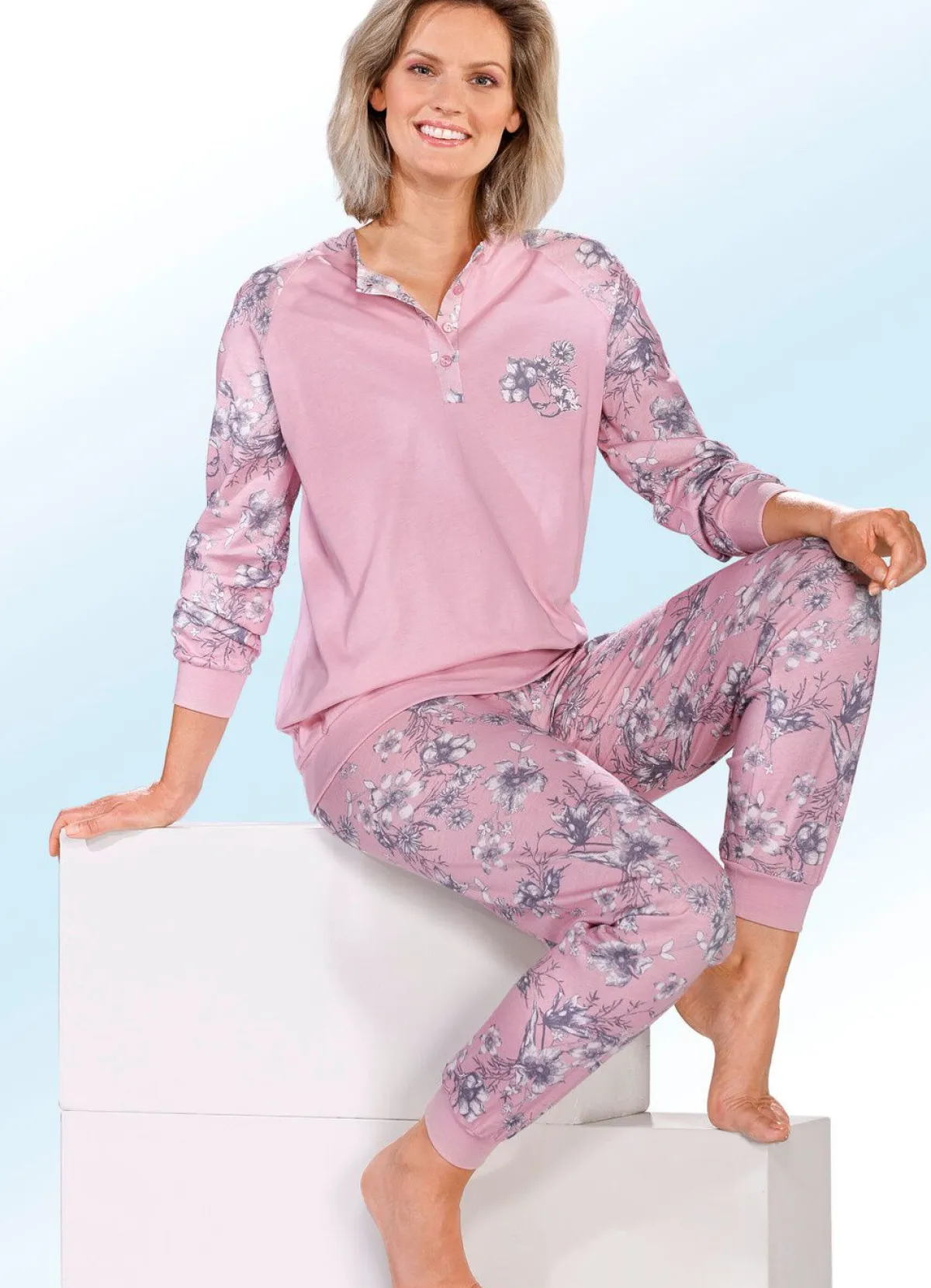 New BADER Zweierpack Schlafanzüge mit Raglanärmel und Bündchen MINT/ROSENQUARZ
