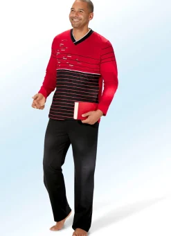 Best BADER Zweierpack Schlafanzüge mit V-Ausschnitt 1X HELLBLAU-MARINE, 1X ROT-SCHWARZ