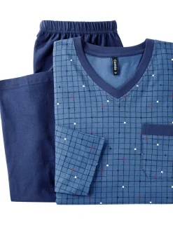 Best BADER Zweierpack Schlafanzüge mit V-Ausschnitt und offenen Abschlüssen 1X OLIV-GRAFIT, 1X JEANSBLAU-MARINE