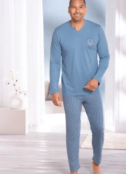 Outlet BADER Zweierpack Schlafanzüge mit V-Ausschnitt 1X JEANSBLAU, 1X HELLGRÜN